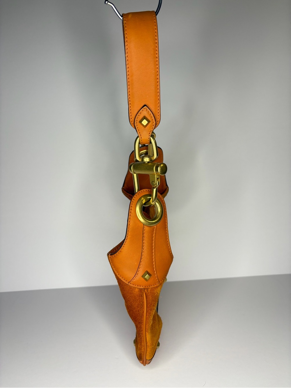 Gucci Orange Suede & GG Canvas Shoulder Bag with Tan Leather Trim - Picture 3 of 12